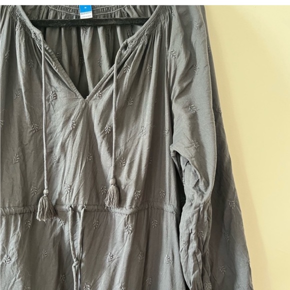 Old Navy Charcoal Gray Embroidered Tassel Midi Prairie Dress - Picture 8 of 9